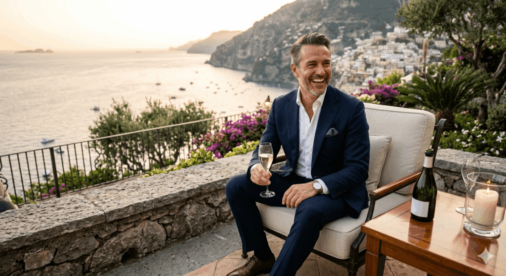 Mann Luxus Lifestyle Urlaub Anzug Sidebar